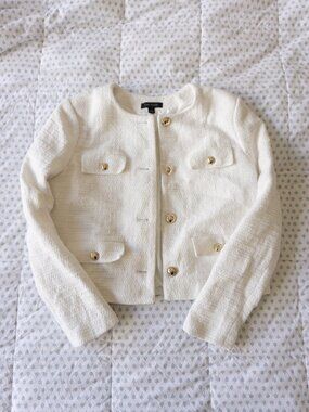 ANN TAYLOR White Tweed Lady Jacket: Size 10